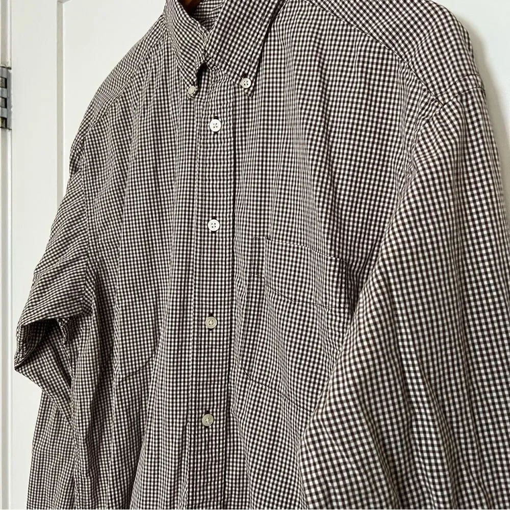 Banana Republic Shirt Mens Large Brown Checkered Long Sleeve Button Down Classic